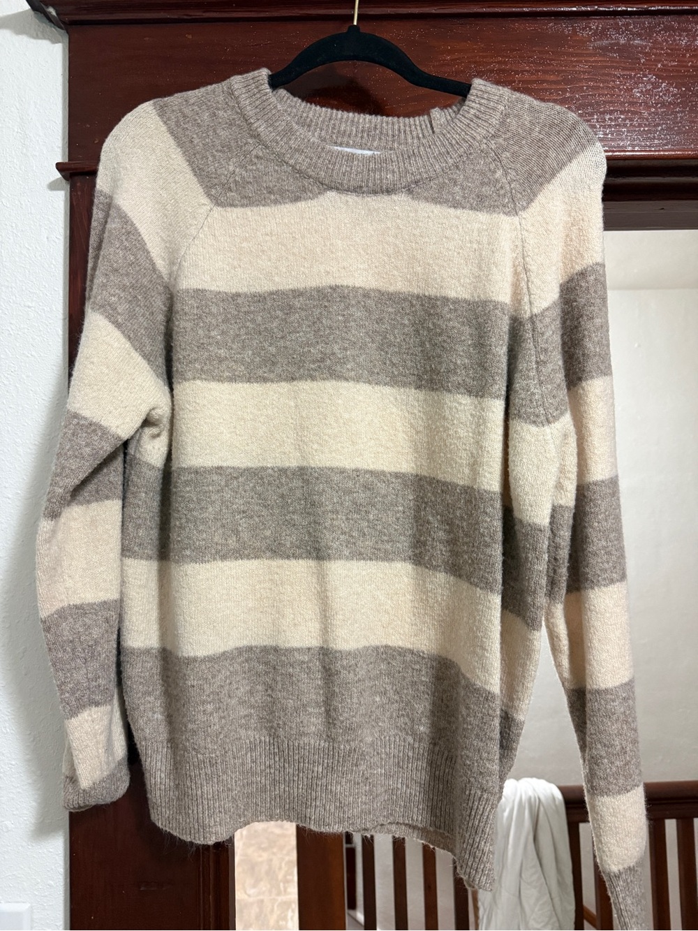 Cozy Striped Crewneck Sweater in Cream and Taupe